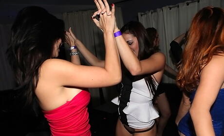 Very attractive babes Cindy Starfall, Belle Sparkles and others in hot lesbian orgy in the night club